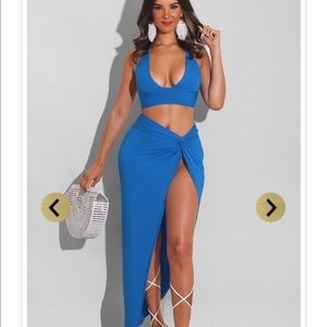 Two piece high slit skirt set